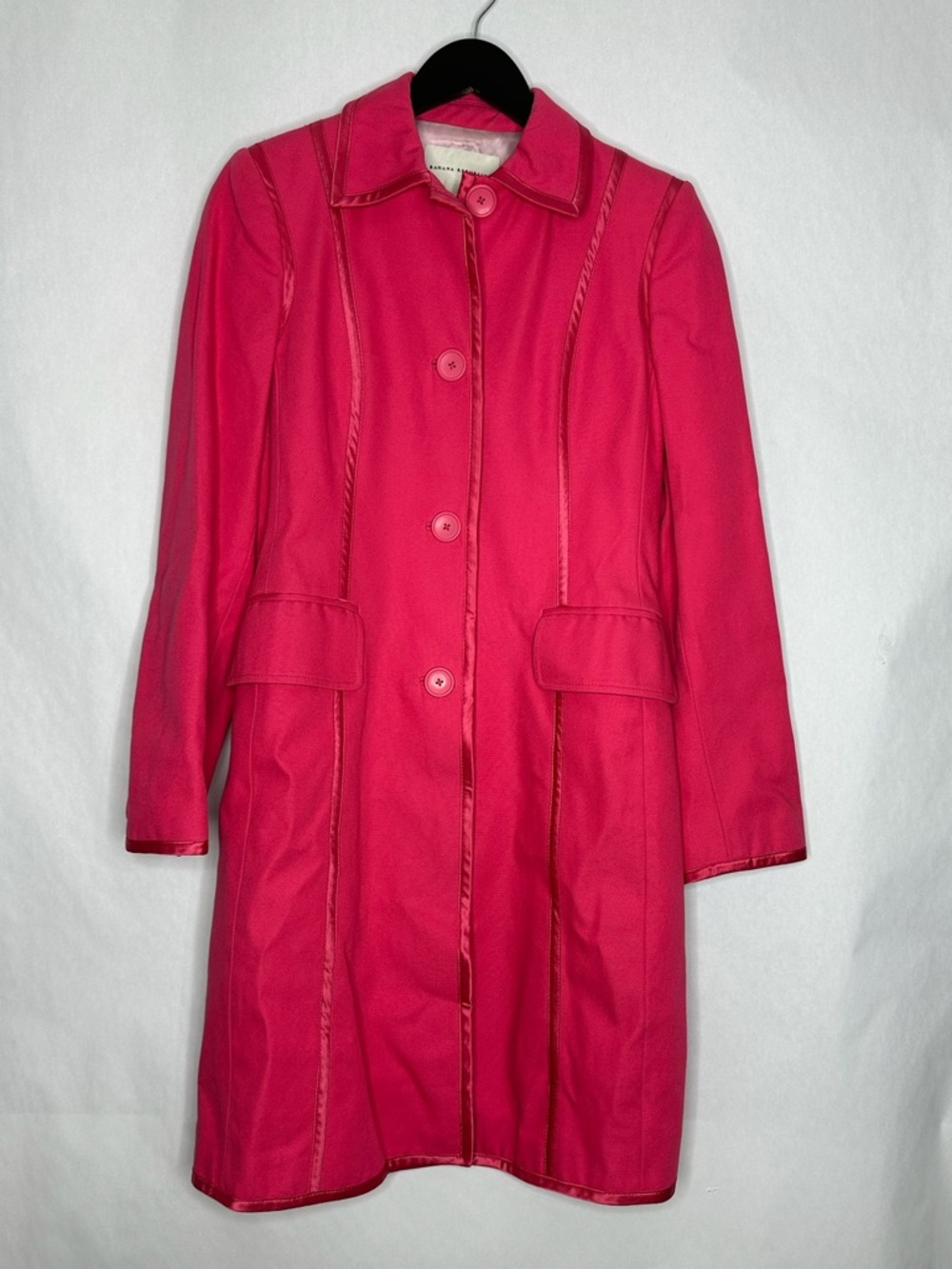 Banana Republic Pink Trench Coat Satin Trim Button Front Jacket Preppy Small - Picture 7 of 14